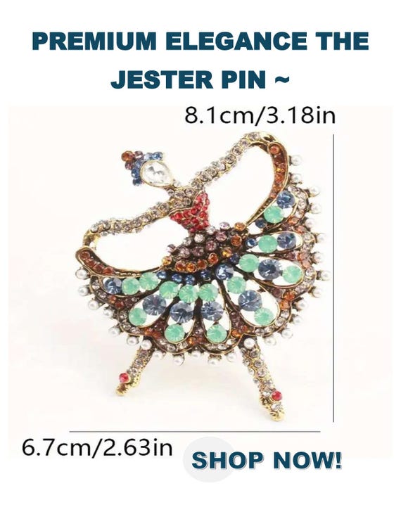 Broche Clown Dansant Strass – Alliage Doré, Vintage, Fait Main