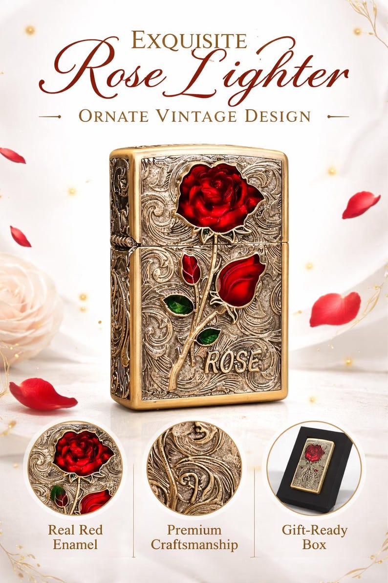 Vintage Rose Kerosene Lighter Special (Rare Collectible) — Limited Qty (Only 4 Each Available!) afbeelding 2