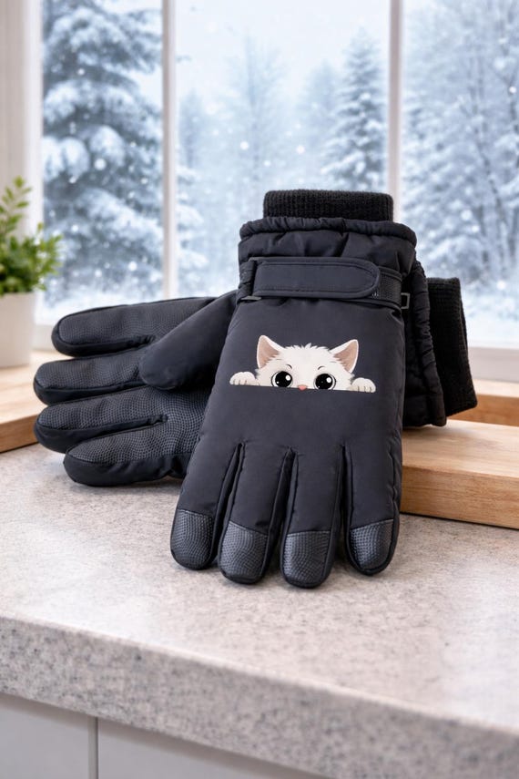Winter Ski Gloves with Cat Design - Windproof Uni… - image 3
