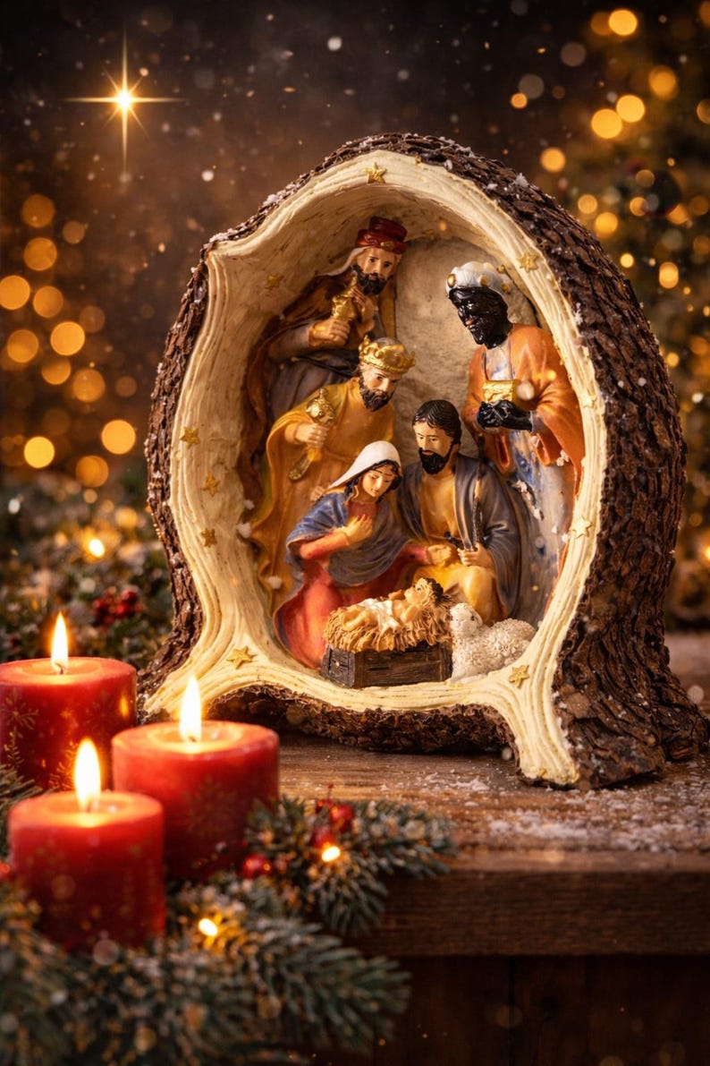 Rare Vintage Holy Family Nativity Creche W/ Three Wise Men, Handmade ...