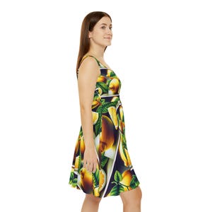 Fresh Lemon Print Women&#39;s Skater Dress | Vibrant Summer Fashion, Cute Casual Wear, Birthday Gift, Sun Dress, Vacation Outfit
