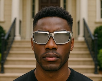 Y2K フューチャリスティックポリゴンミラーサングラス – シルバー