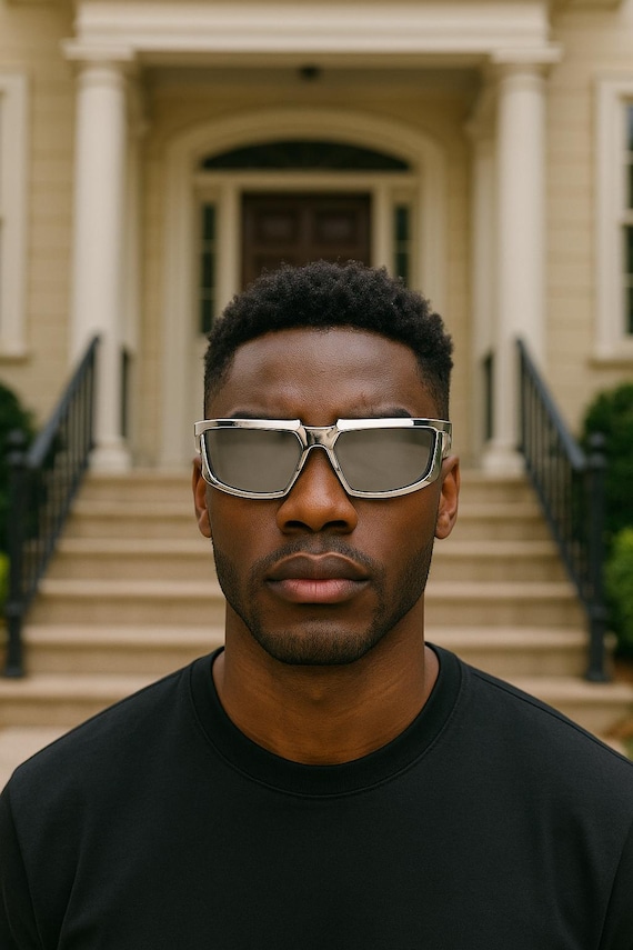 Y2K フューチャリスティックポリゴンミラーサングラス – シルバー