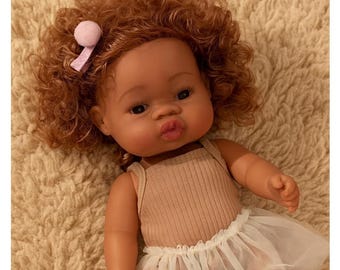13" African American Reborn Doll: Curly Hair, Tulle Dress