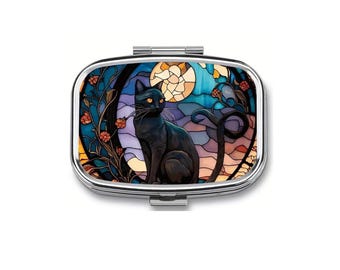 Handgefertigte Harz beschichtete schwarze Katze im Mondlicht Pillendose (zufällige Designs)