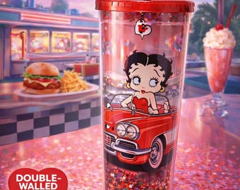 Betty Boop Glitter Tumbler Cup – Vintage Retro Drinkware Gift for Fans