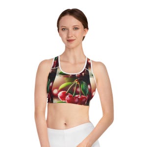 Cherry Bliss Sports Bra, Cute Gym Wear, Fitness Top, Workout Bra, Activewear for Her, Sweet Cherry Print