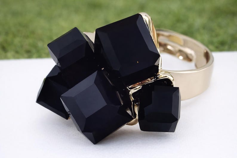 Crystal Statement Ring: Golden Finish, Minimalist Design - Etsy