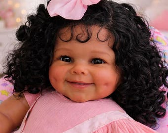 Muñeca bebé reborn de 24 pulgadas sonriente con hoyuelos, realista, juguete de regalo.