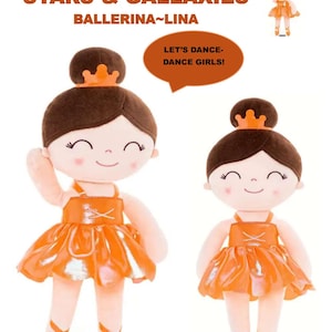 FANTASTIC! ONLY x2 - Lina Ballerina Doll – 14x6” Plush Rag Doll in Bright Orange Outfit | Soft Dance Doll Colorful Collector Gift for Girls