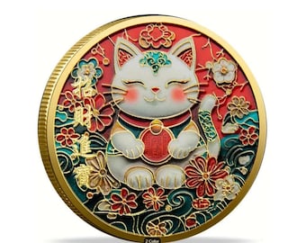 Neue Charge - Glückskatzen Münze: 3D Maneki Neko Anhänger für Reichtum & Glück