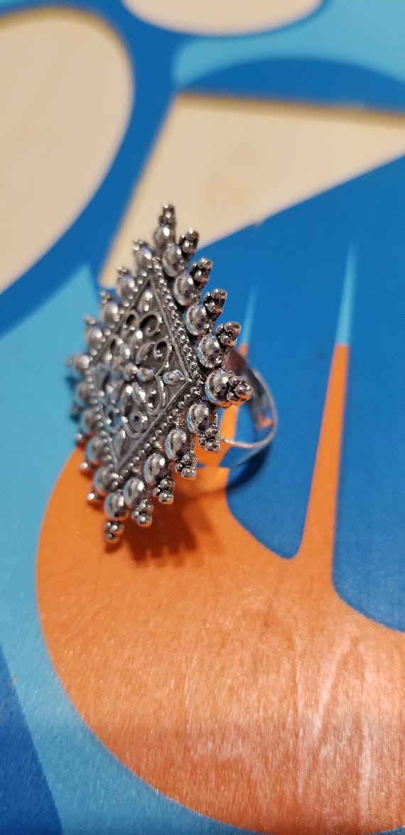 Renaissance-Style Silver Adjustable Ring – Square… - image 2