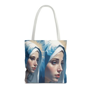 Künstlerische Jungfrau Maria Einkaufstasche, spirituelle Einkaufstasche, religiöses Geschenk, Inspirationstasche, Kirchen-Picknick-Tasche, Alltagstasche