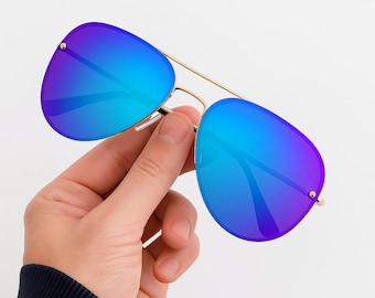 Mercury Aviator Sunglasses Rainbow Blue Silver Green Lenses Lightweight Stylish UV400