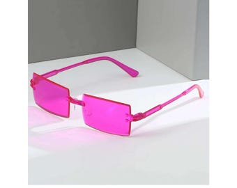 Y2K-Sonnenbrille ohne Rahmen: Pink, Blau, Limette oder Orange – Gratis Sonnenbrillenetui, solange der Vorrat reicht.