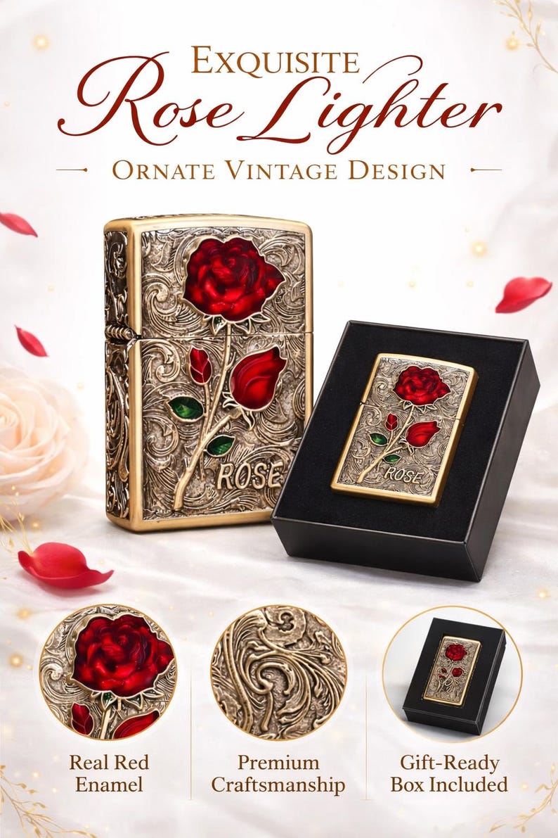 Vintage Rose Kerosene Lighter Special (Rare Collectible) — Limited Qty (Only 4 Each Available!) afbeelding 1