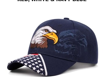 x2 LEFT Vintage Bald Eagle Baseball Cap – Patriotic Red, White & Blue Hat | USA Flag Eagle Dad Hat | 4th of July Americana Gift Him or Her