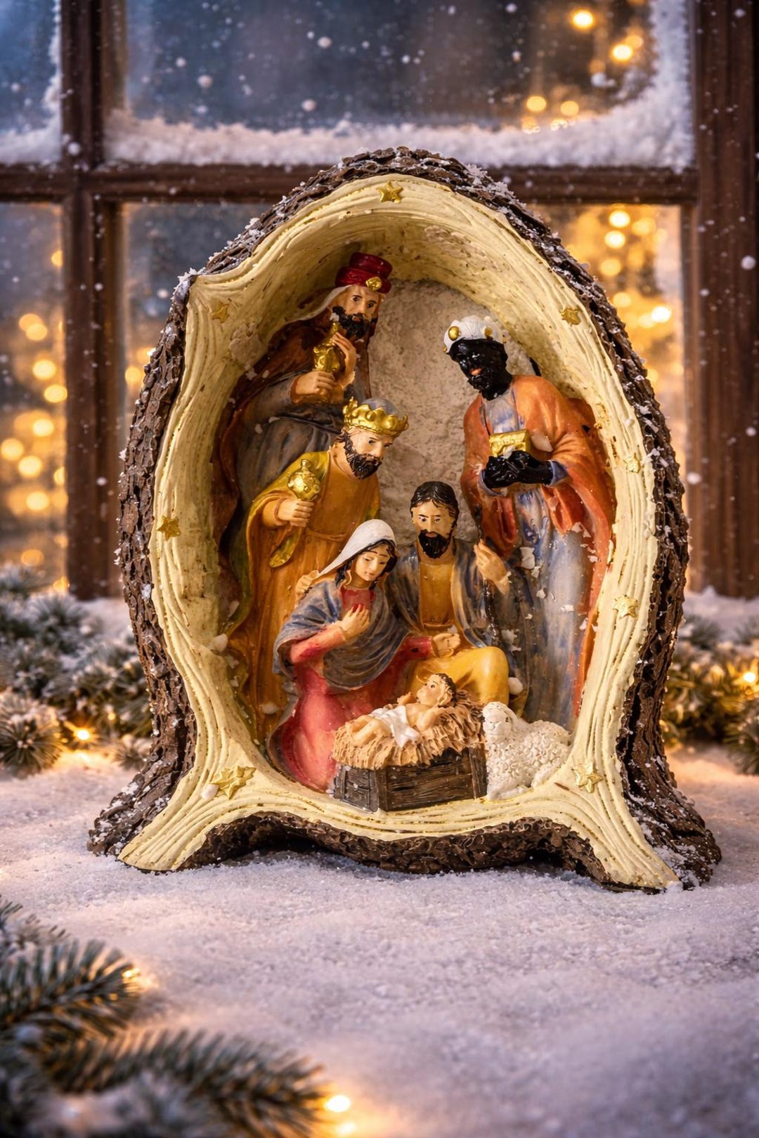 Rare Vintage Holy Family Nativity Creche W/ Three Wise Men, Handmade ...