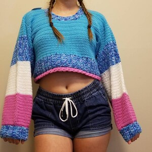 Bubblegum Crop Sweater, Crochet Crop Jumper, Fun Colorful Sweater