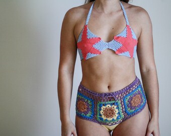 Top de biquíni sereia Starfish, roupa de banho de algodão de crochê, top curto exclusivo