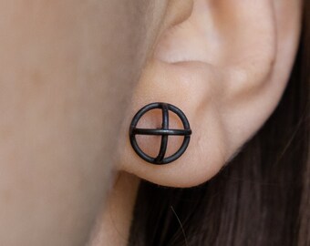Oxidized silver X stud earrings, Black modern cross earrings, Minimalist stud earrings, Contemporary jewelry