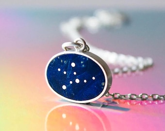 Custom Zodiac Jewelry, Virgo Necklace, Birthday Gift for Her, Blue Celestial Pendant, Silver Constellation Necklace, Minimalist Jewelry