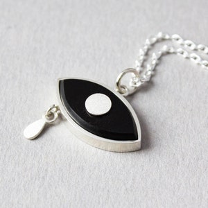 Wooden Eye Necklace, Handmade Silver and Wood Jewelry, Unique Evil Eye Pendant, Minimalist Amulet Necklace, Gift for Her