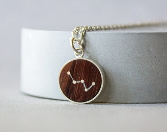 5 year anniversary gift, Wood and silver personalized constellation pendant necklace, Unique jewelry gift for a wood anniversary for her