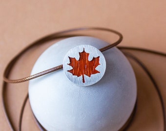 5 year anniversary gift, Wood and silver Maple leaf necklace, Minimalist nature pendant, Unique jewelry gift for her for Wood anniversary