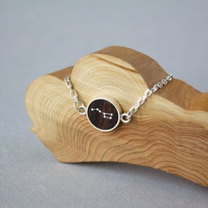Big dipper constellation bracelet, Minimalist bracelet in sterling silver and wood, Personalized celestial jewelry, Unique wooden gift image 3