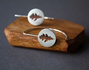5 year anniversary gift for her, Wood and silver Oak leaf earrings, Unique nature inspired jewelry gift, Wood anniversary gift for wife