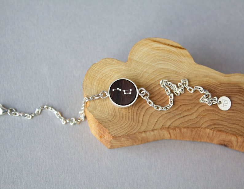 Big dipper constellation bracelet, Minimalist bracelet in sterling silver and wood, Personalized celestial jewelry, Unique wooden gift image 4