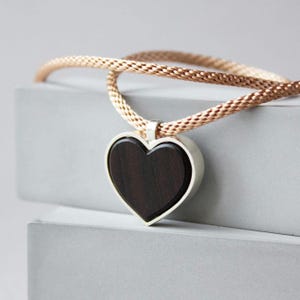 Ebony Wood Heart Necklace, 5th Anniversary Gift for Wife, Silver and Wood Pendant, Wooden Anniversary Gift for Her, Unique Wood Gift