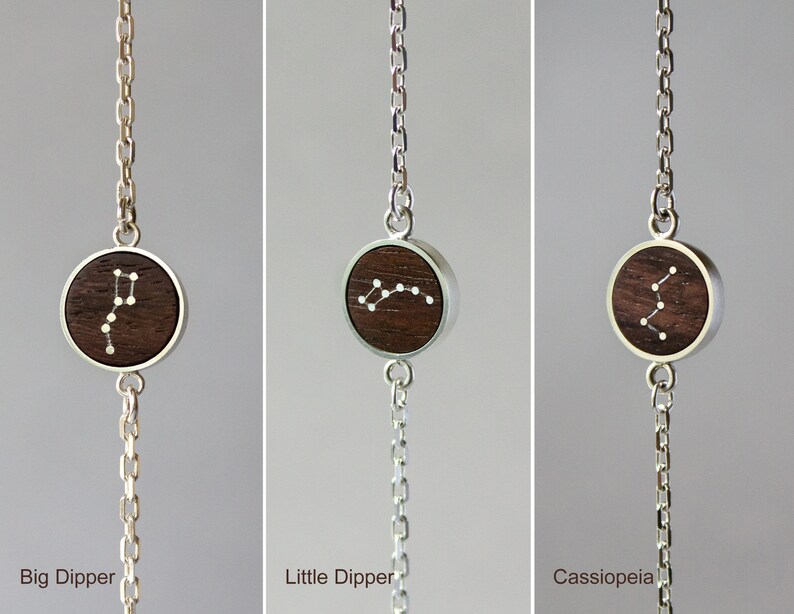 Big dipper constellation bracelet, Minimalist bracelet in sterling silver and wood, Personalized celestial jewelry, Unique wooden gift image 9