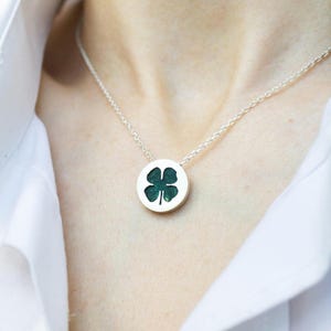 Four Leaf Clover Necklace, Sterling Silver and Wood Pendant, 5th Anniversary Wooden Gift