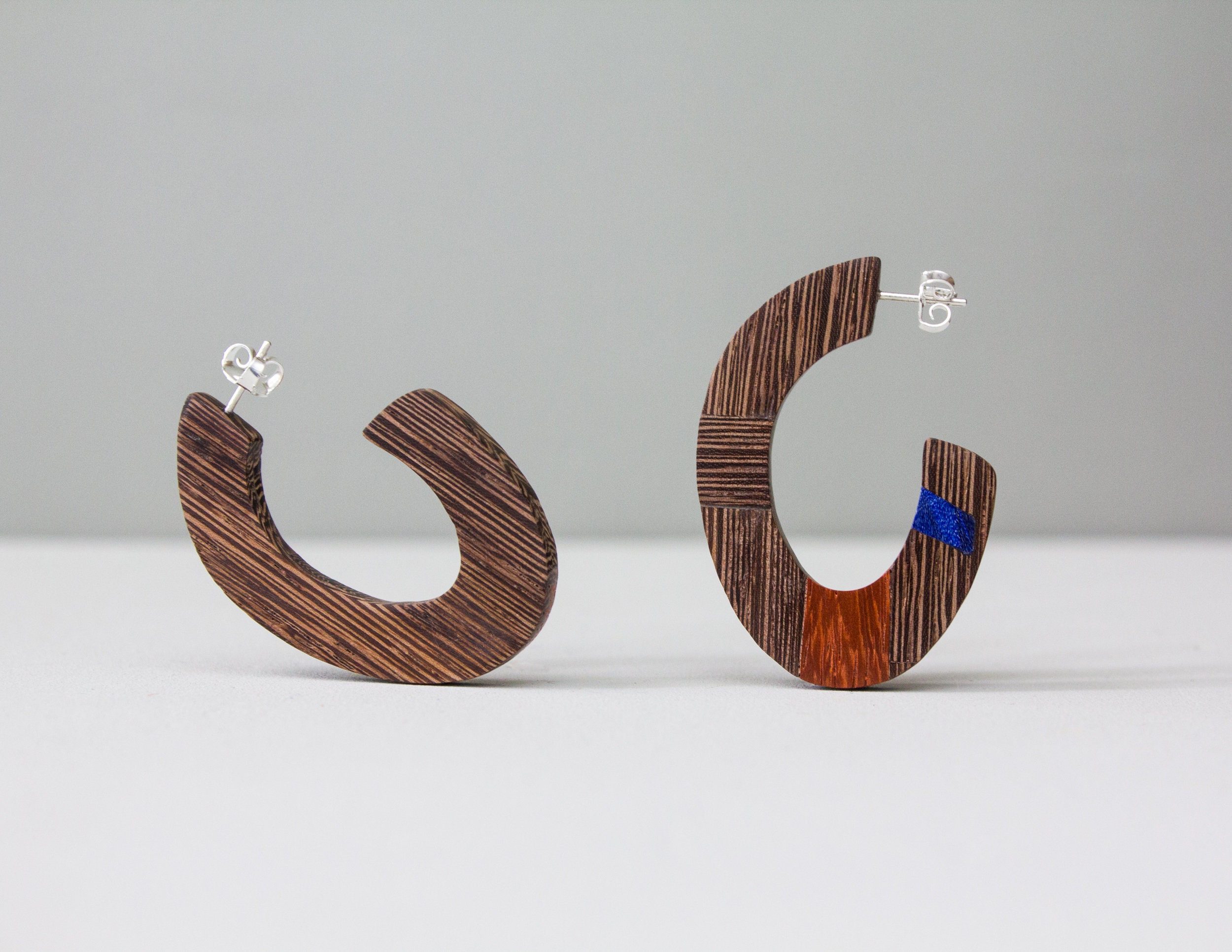 Large wooden hoop earrings Big contemporary earrings Etsy