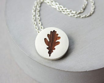 5 Year Anniversary Gift for Wife, Minimalist Silver and Wood Nature Necklace, Handmade Wooden Gift for Her, Unique Anniversary Jewelry