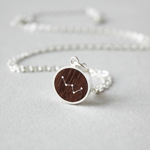 Cassiopeia Constellation Necklace, 5th Anniversary Gift for Wife, Handmade Celestial Jewelry, Wood and Silver Stars Necklace, Astronomy Gift