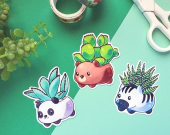 Animal Planter Succulents | Glossy Vinyl Die Cut Stickers