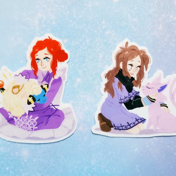 Luna and Mareep, Akane and Espeon | Glossy Vinyl Die Cut Stickers