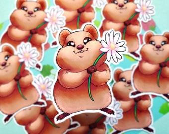 Cute Quokka Holding Flower Glossy Sticker