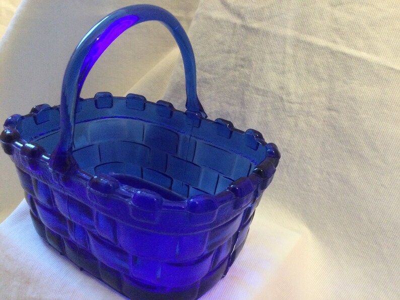Vintage Cobalt Blue Glass Basket Etsy