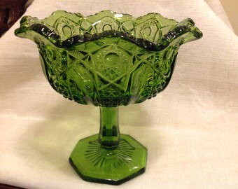 Pressed Green Glass Compote