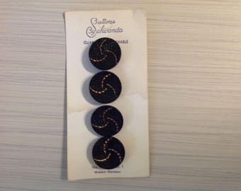 Black Glass Buttons with Gold Trim-West Germany--Suttons by Schwanda