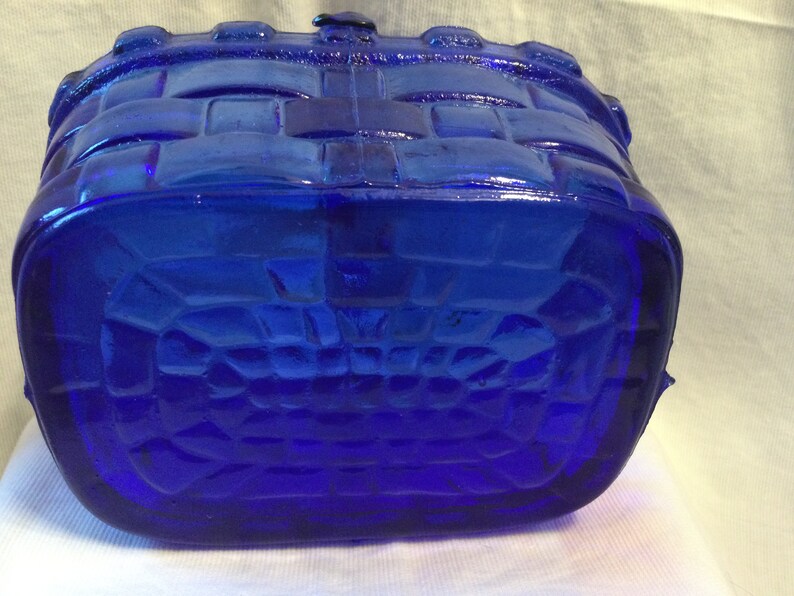 Vintage Cobalt Blue Glass Basket Etsy