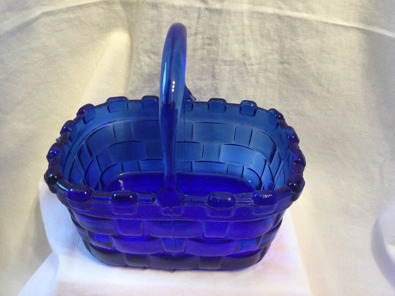 Vintage Cobalt Blue Glass Basket Etsy