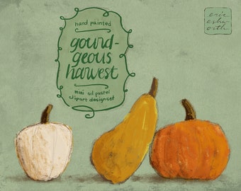 Conjunto de imágenes prediseñadas pastel al óleo de calabazas y calabazas, arte rústico cálido simple hecho a mano, kit de plantillas de diseño de otoño minimalista y sofisticado