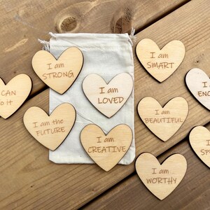 Affirmation hearts, affirmations, affirmation cards, affirmations for kids, flashcards, wood hearts, stocking stuffer for kids