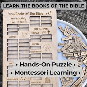 Rompecabezas de los Libros de la Biblia, Juguete de madera para aprender la Biblia, Recurso para la educación cristiana en el hogar, Actividad para la escuela dominical, Tablero bíblico Montessori, SVG