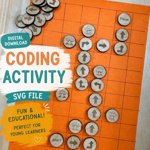 Programación para niños SVG, actividad de programación para principiantes, aprendizaje Montessori, matemáticas para la educación en casa